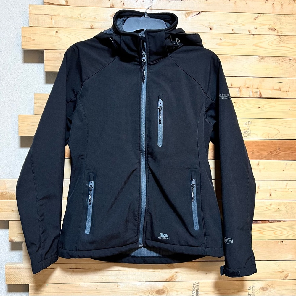 Trespass Bela ll Black Soft Shell Motion Fully Zip Hoody Windproof Jacket size 8